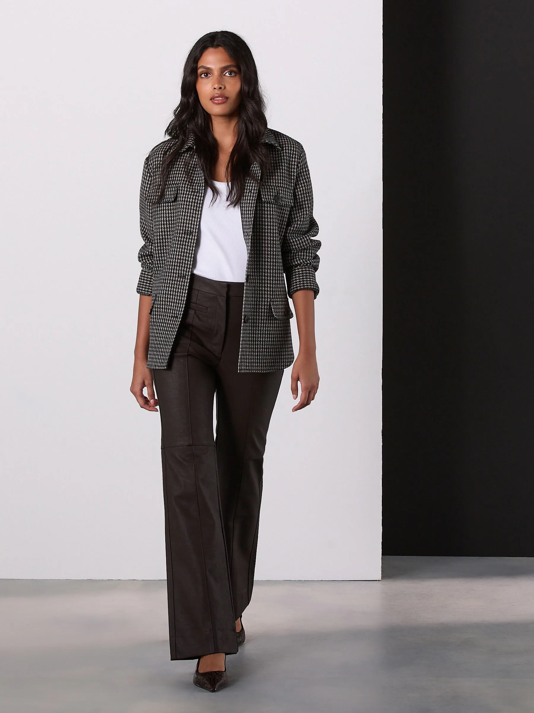 Chocoladebruin - Faux Leather Flared Trousers