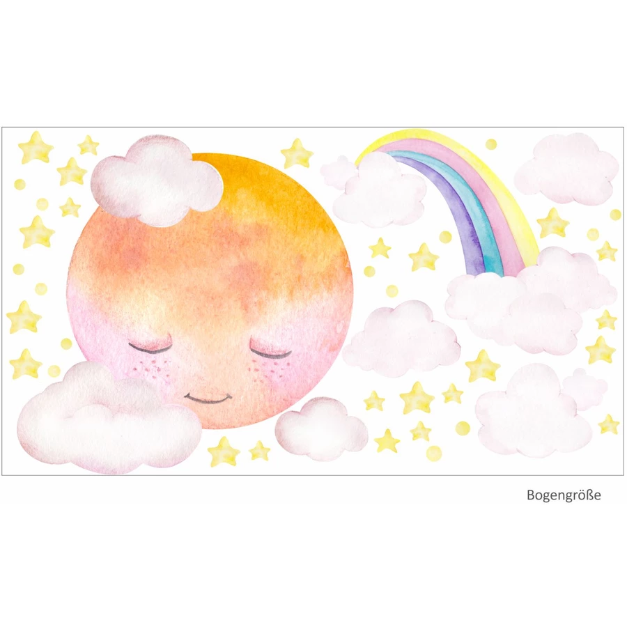 Nikima Wandtattoo 193 Vollmond mit Wolke - Aquarell Regenbogen in 6 vers. Größen bunt