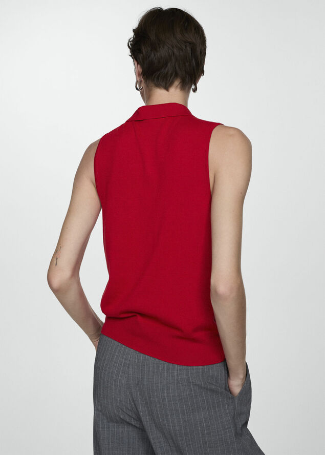 MANGO Fine knit polo neck vest Red