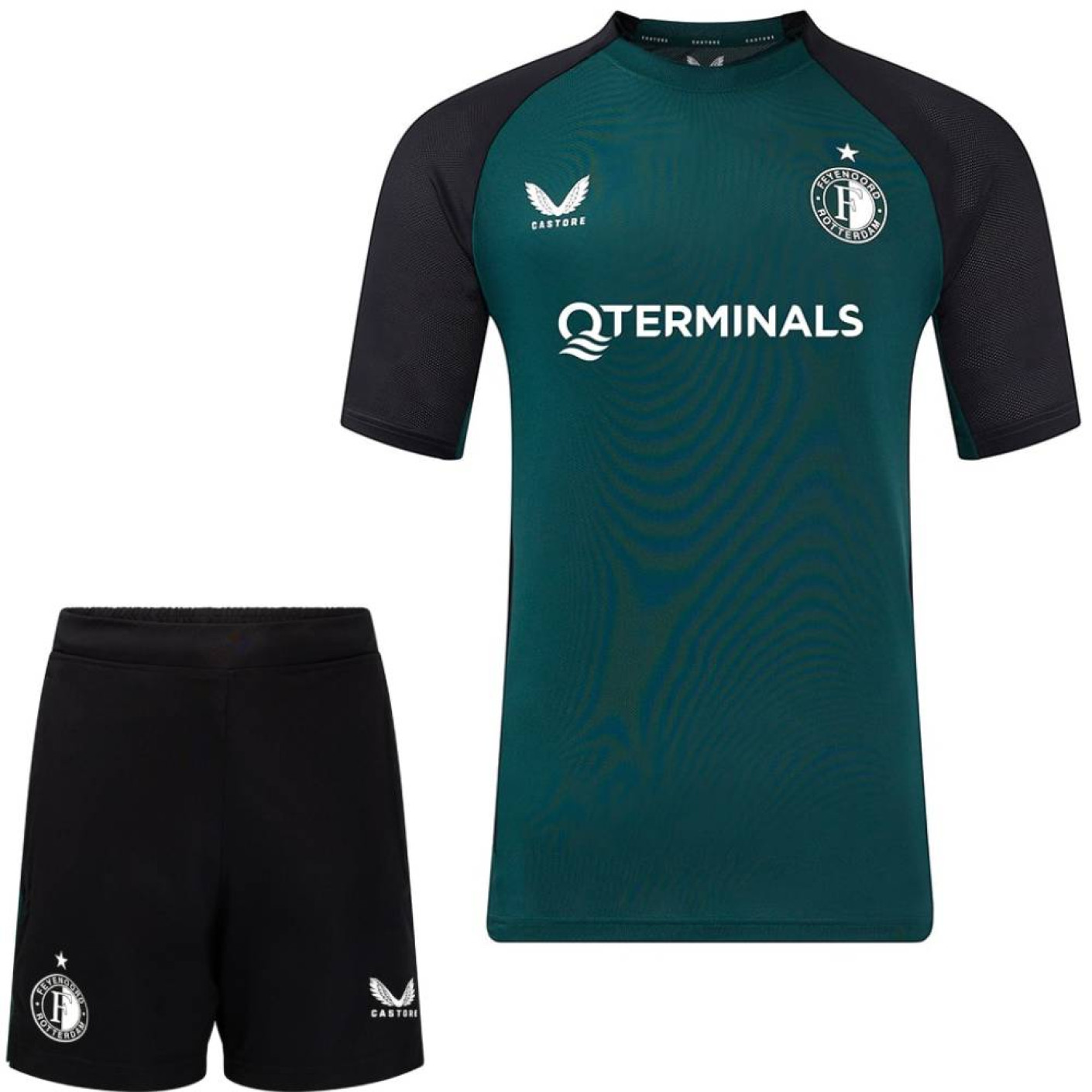 Castore Feyenoord Trainingsset 2024-2025 Kids Donkergroen Zwart Wit