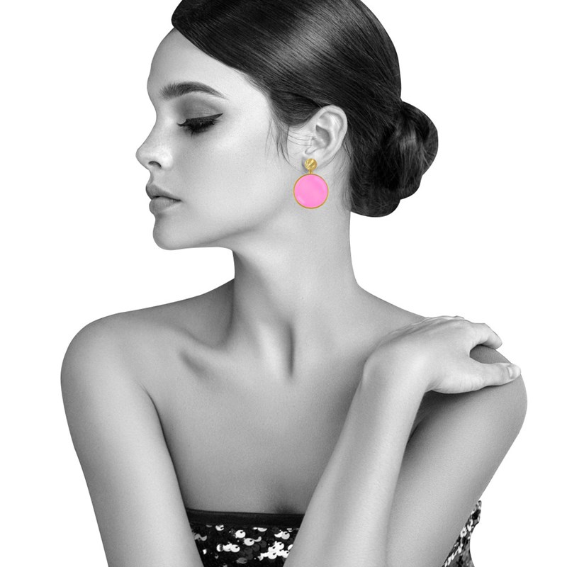Boucles d'Oreilles Clip Métal Doré Cercle Coloré Translucide