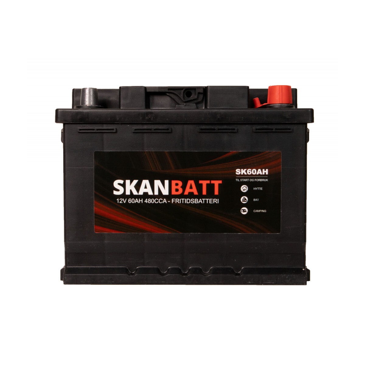 SKANBATT Fritidsbatteri 12V 60AH 480CCA (242x175x190/190mm) +høyre