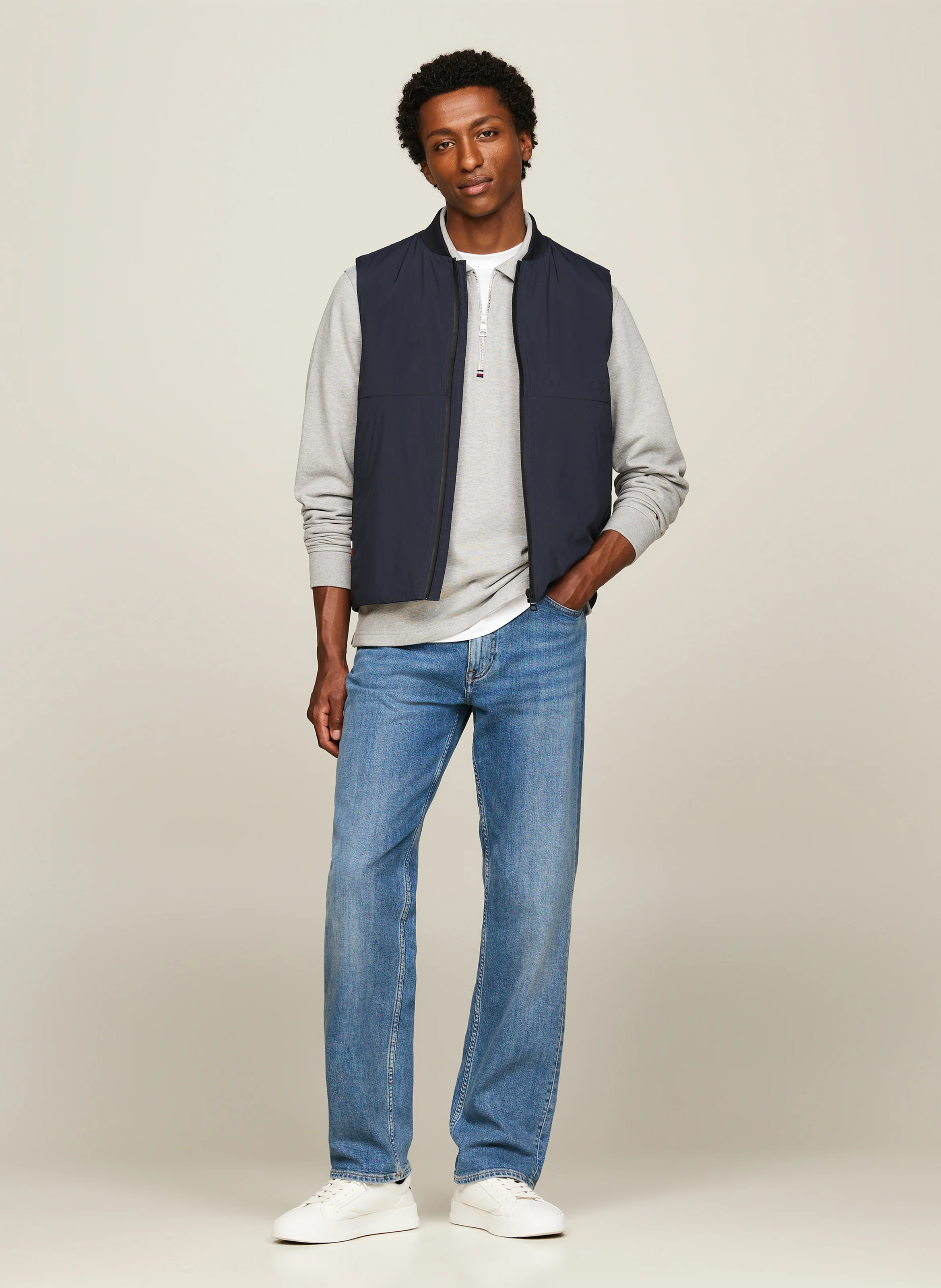 Veste droite col rond | Bleu