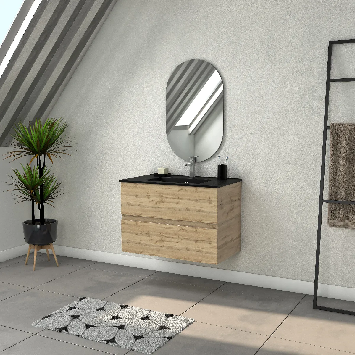 AURLANE TIMBER - Meuble salle de bain 80 cm