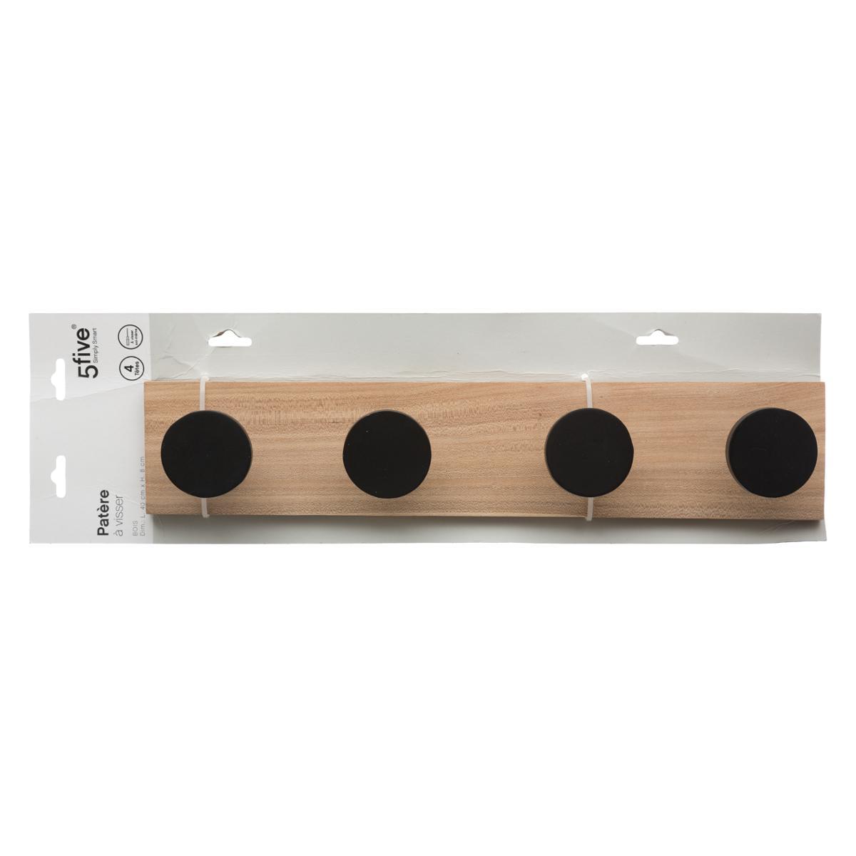 PATERE MURALE 4 TETES BOIS NOIR