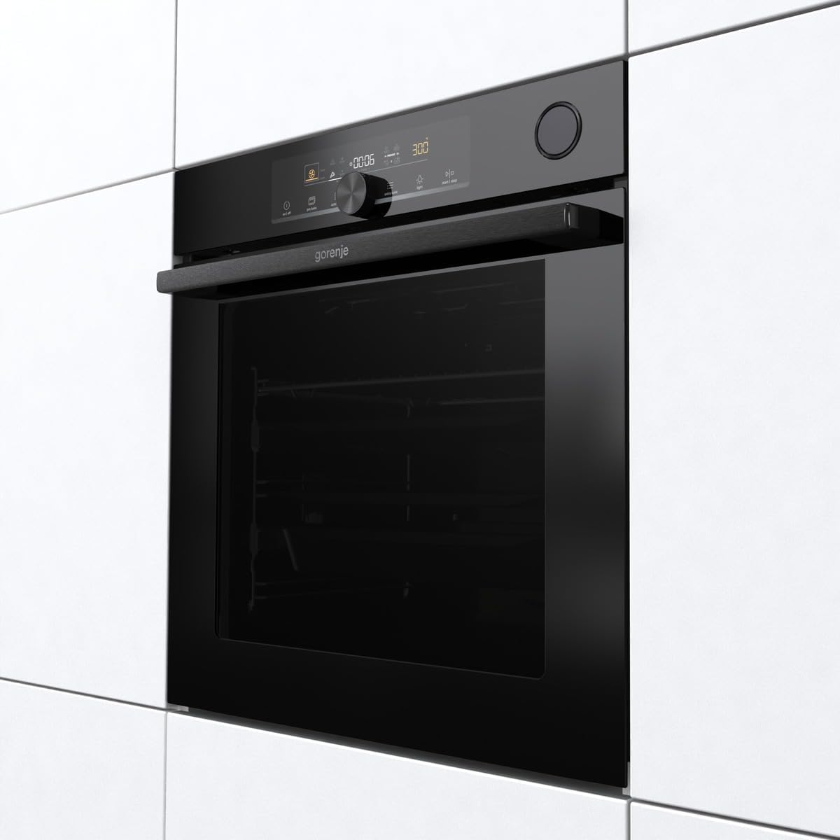 Gorenje OptiBake Advanced BPSA 6747 A08BG Einbau-Backofen / 77L / Heißluft / Pyrolyse / AutoBake / Touch Bedienung / Bratenthermometer / GentleClose & Open / SteamAssist / PizzaMode 300°C/ schwarz