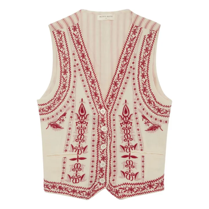 Maison Hotel Veston Brodé  | Rouge chiné - Ecru