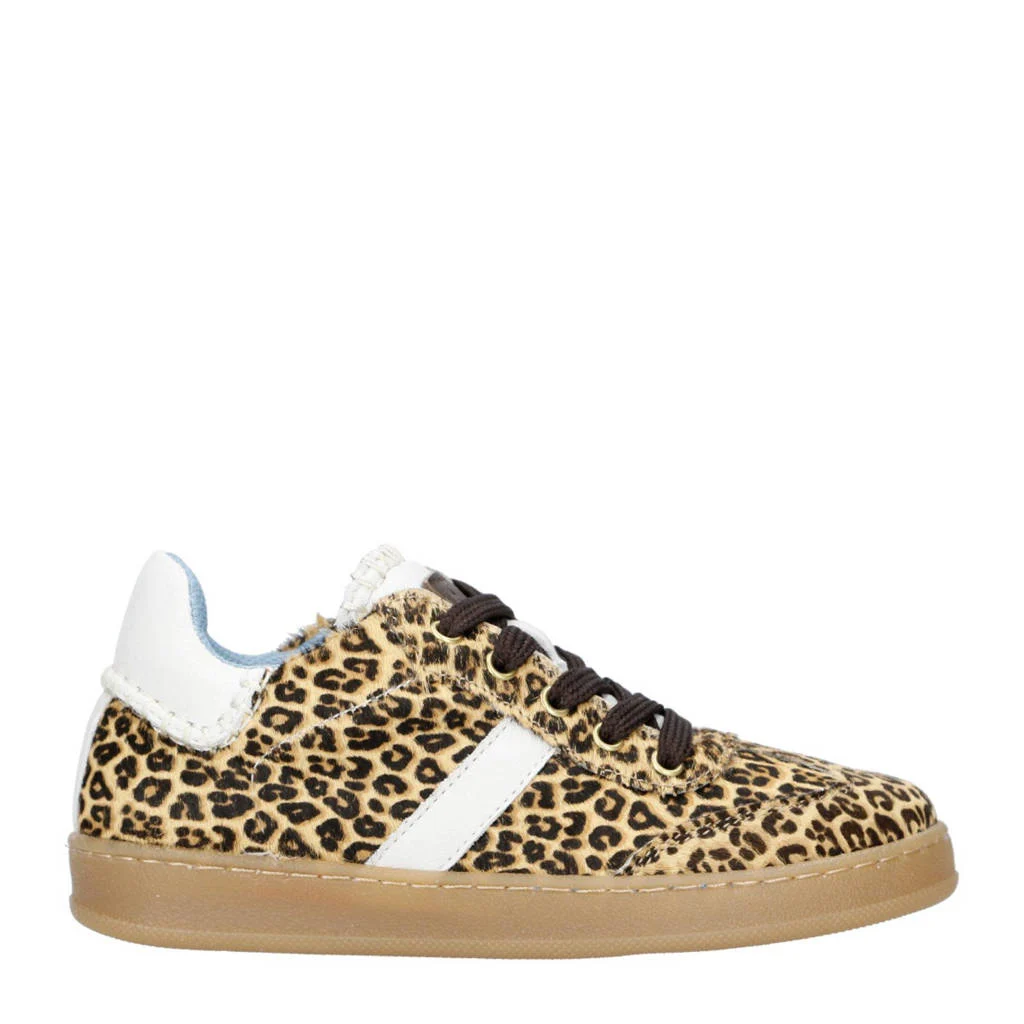 Clic! suède sneakers met panterprint beige/zwart