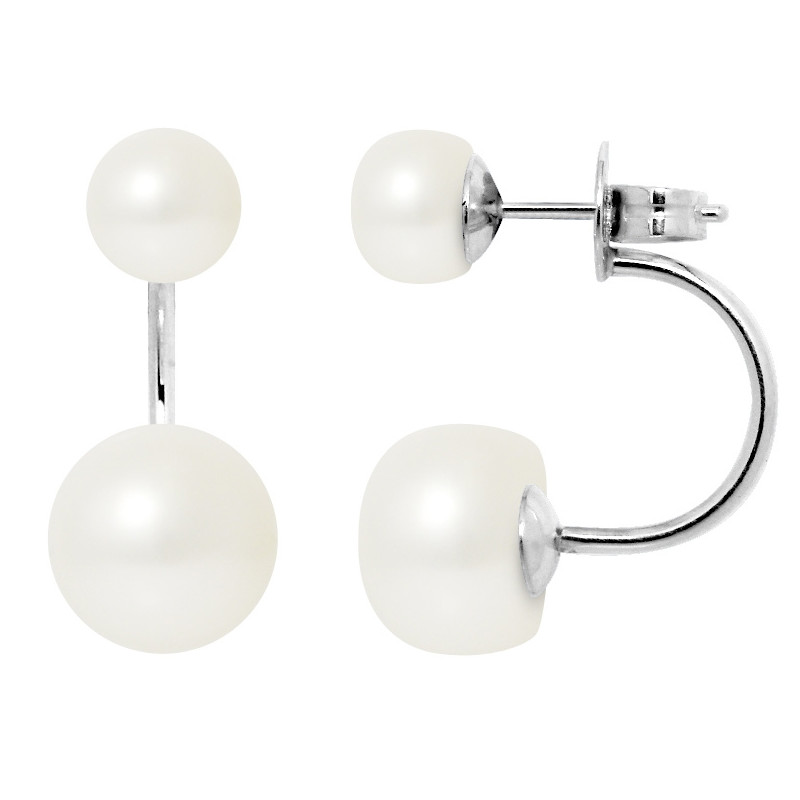 Boucles d'oreilles Doubles Perles de culture Blanches et Argent 925