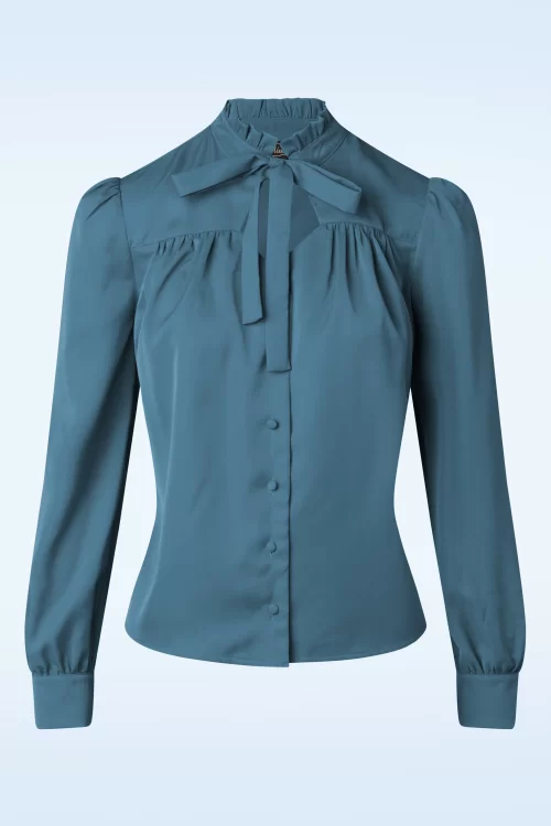 Vixen Tia Tie Neck blouse in duifblauw