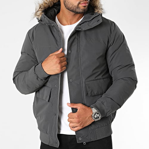 Doudoune Capuche Fourrure Champ Bomber Gris Anthracite