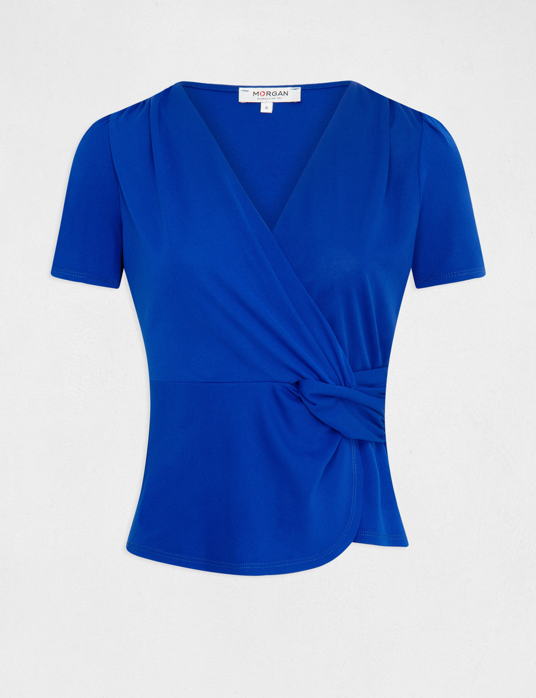 T-shirt manches courtes col cache-coeur bleu electrique femme - bleu_electrique