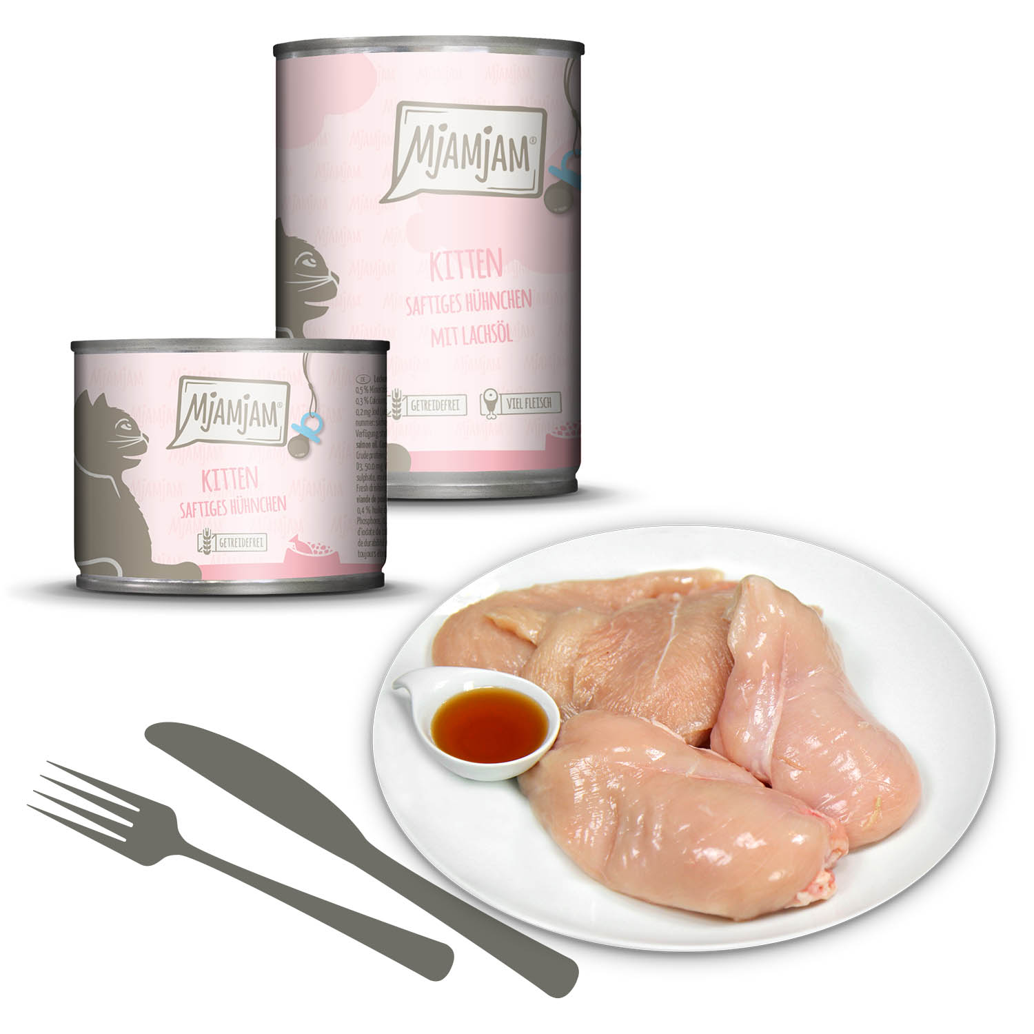 Kitten saftiges Hühnchen mit Lachsöl