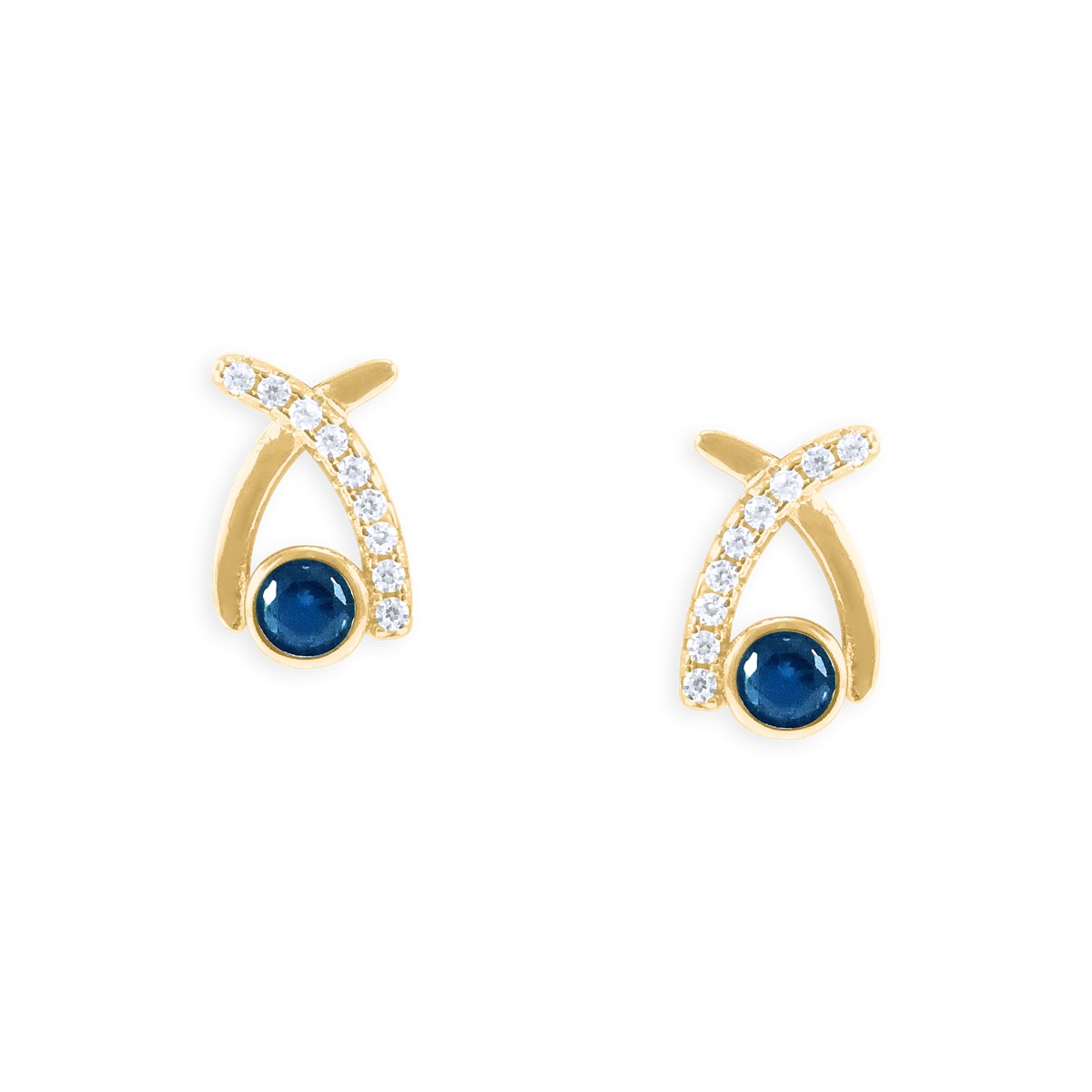 Boucles d'oreilles plaquées or avec oxydes de zirconium teinte saphir
