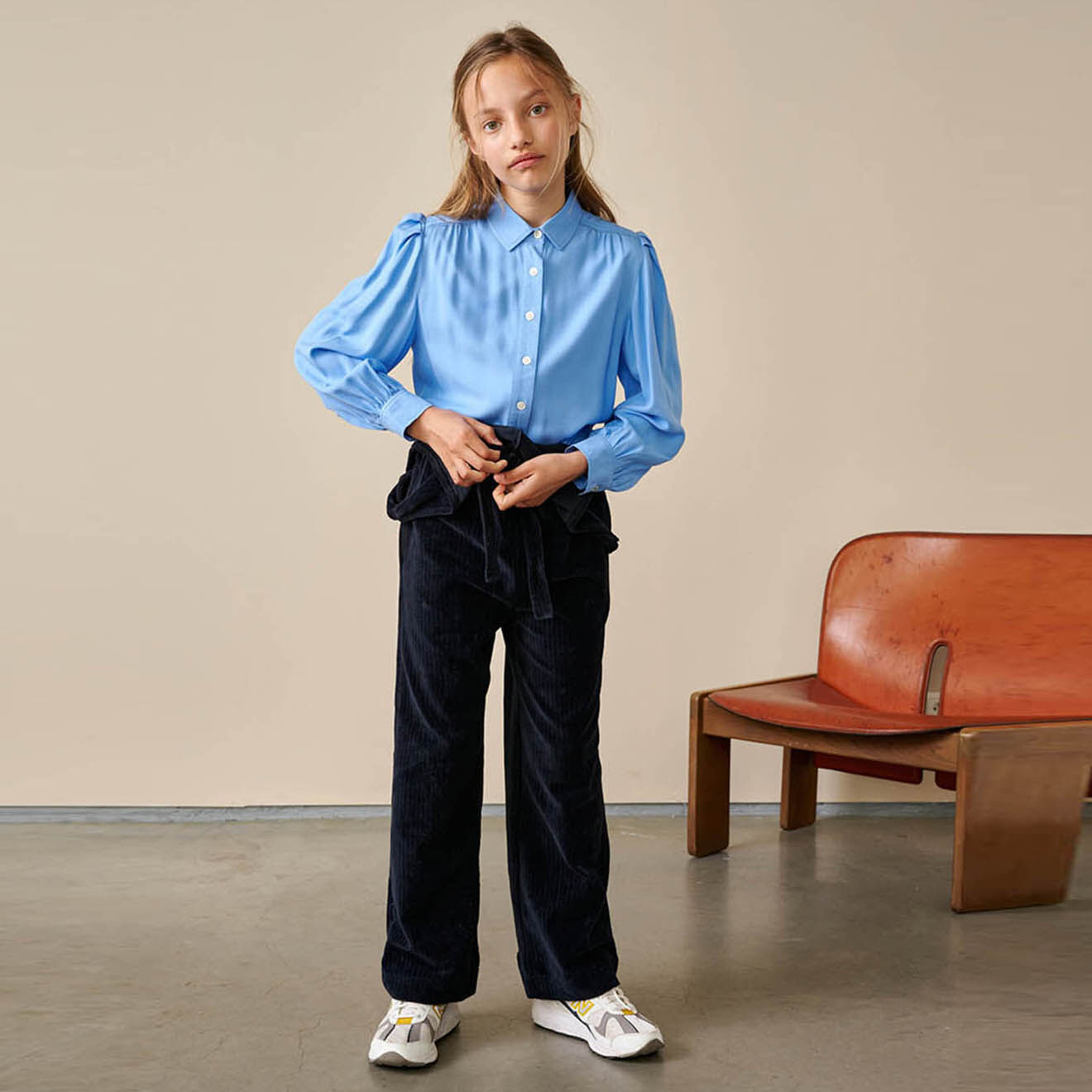 Bellerose Chemise Avatar fluide épaules bouffantes bleue