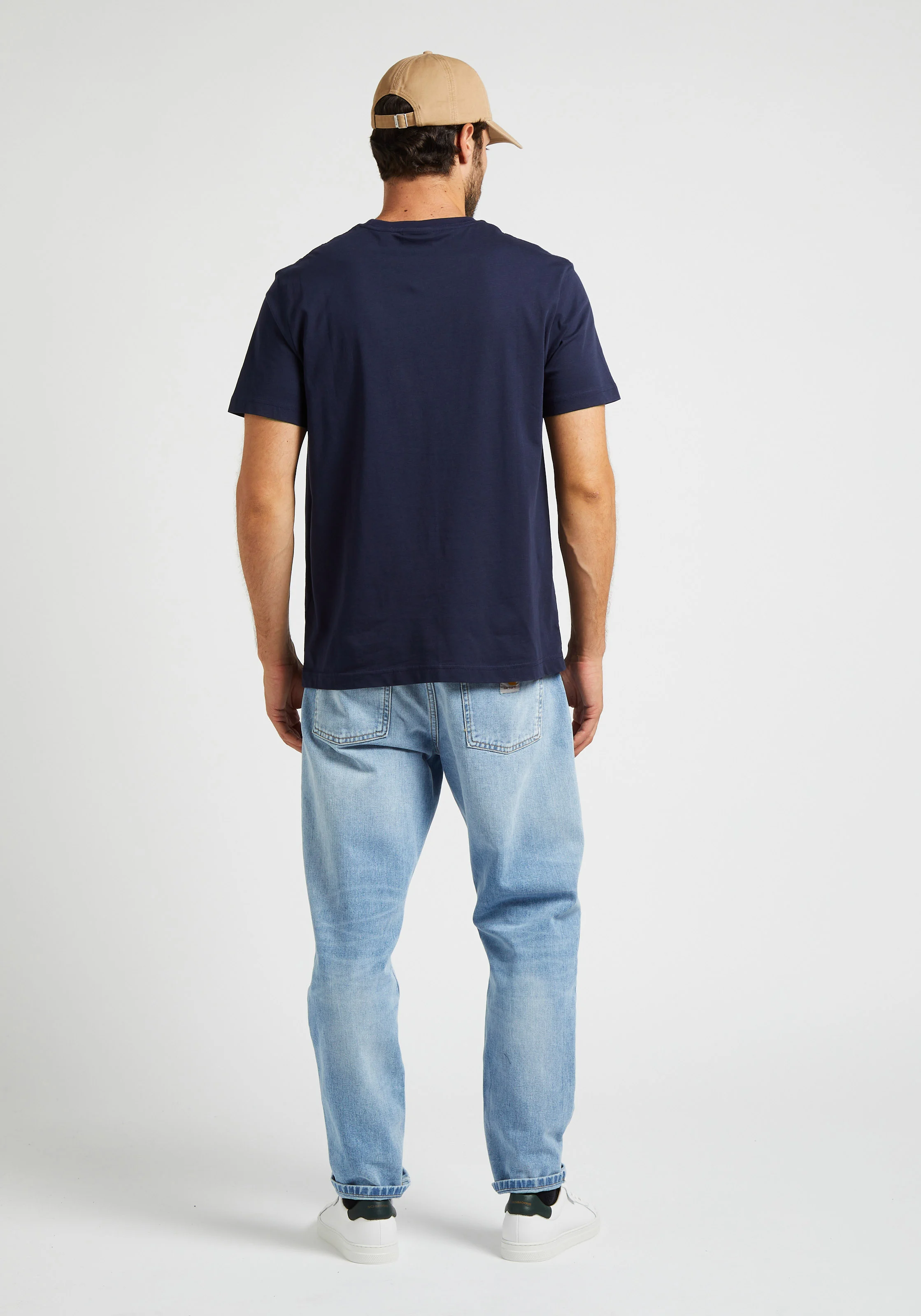 Tee-shirt col rond droit en coton | Bleu