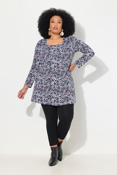Longshirt, gemustert, A-Linie, Carree-Ausschnitt, Langarm
