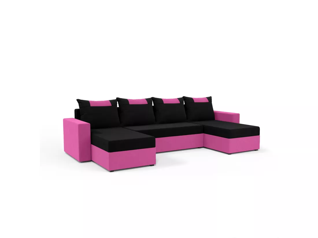 CANAPÉ PANORAMIQUE avec fonction de couchage Susanne jusqu’à 8 places, Noir+Rose