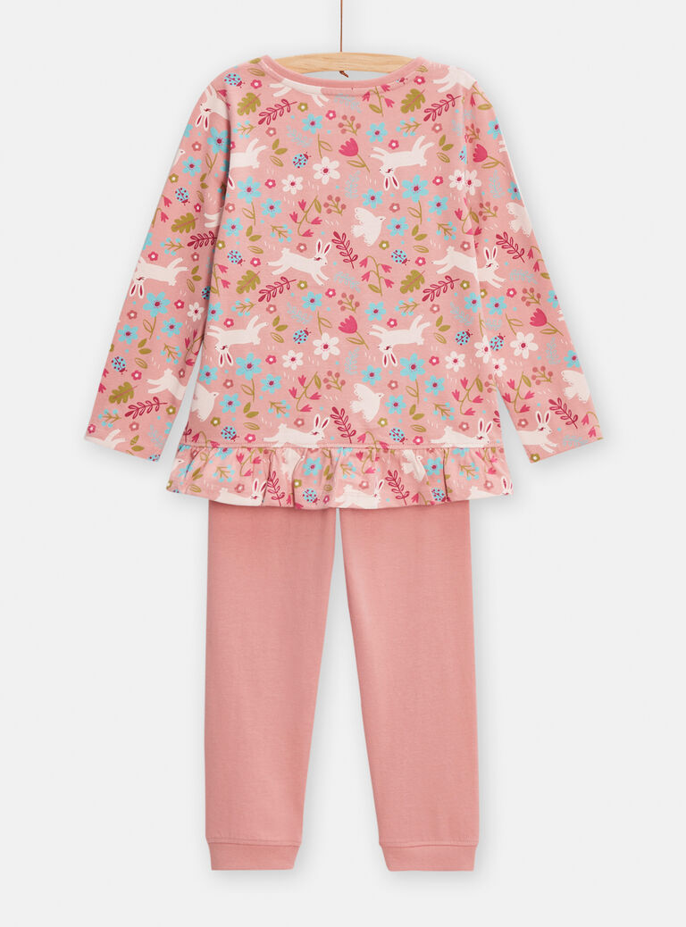 Pyjama rose en côtes imprimé fantaisie pour fille