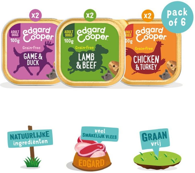 12x Edgard & Cooper Hondenvoer Multipack Kip - Wild - Lam 6 x 100 gr