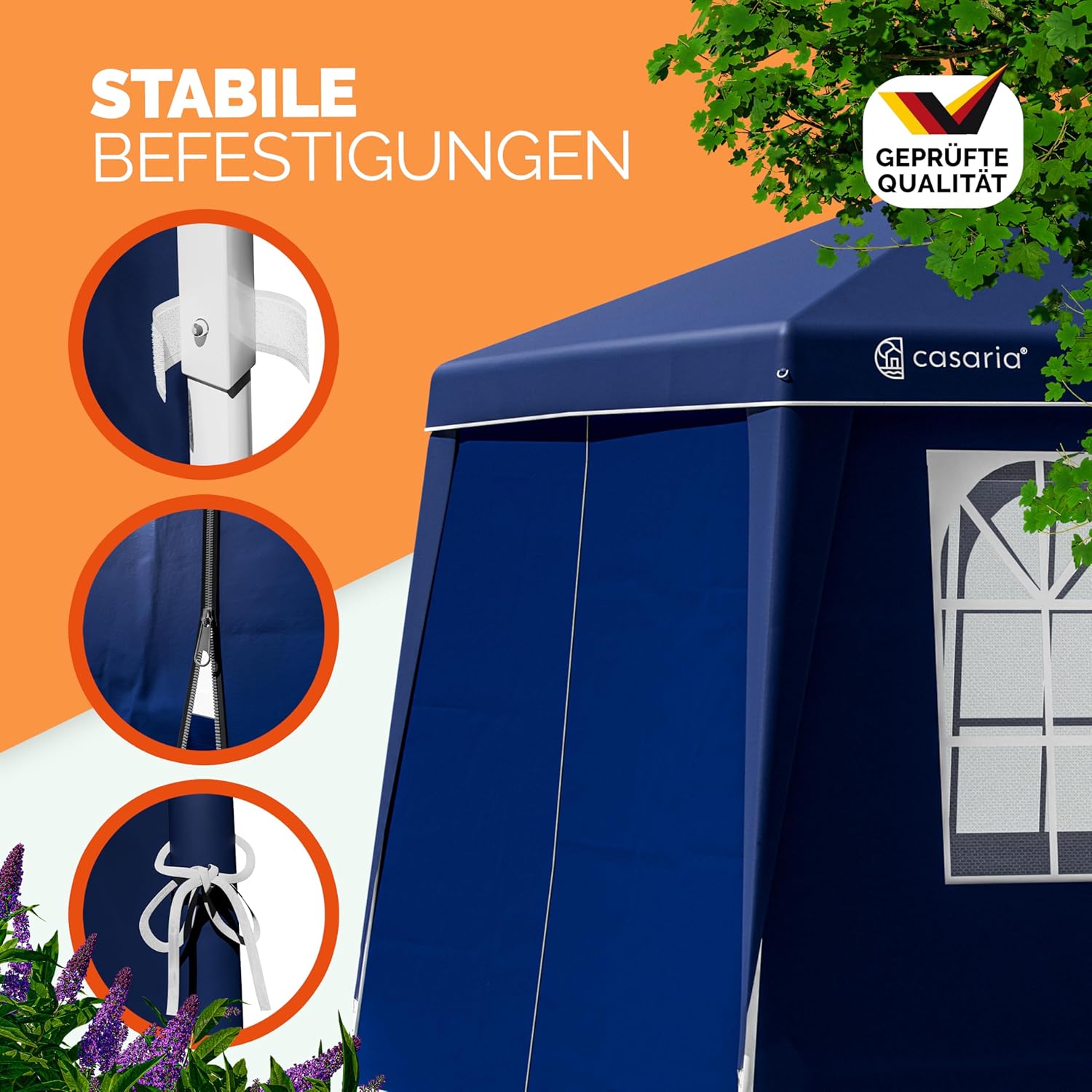 CASARIA® Pavillon Pop-Up 3x3m inkl. 4X Seitenteile Farbauswahl UV-Schutz 50+ inkl. Tasche wasserdicht faltbar Faltpavillon Zelt Festival Capri Blau