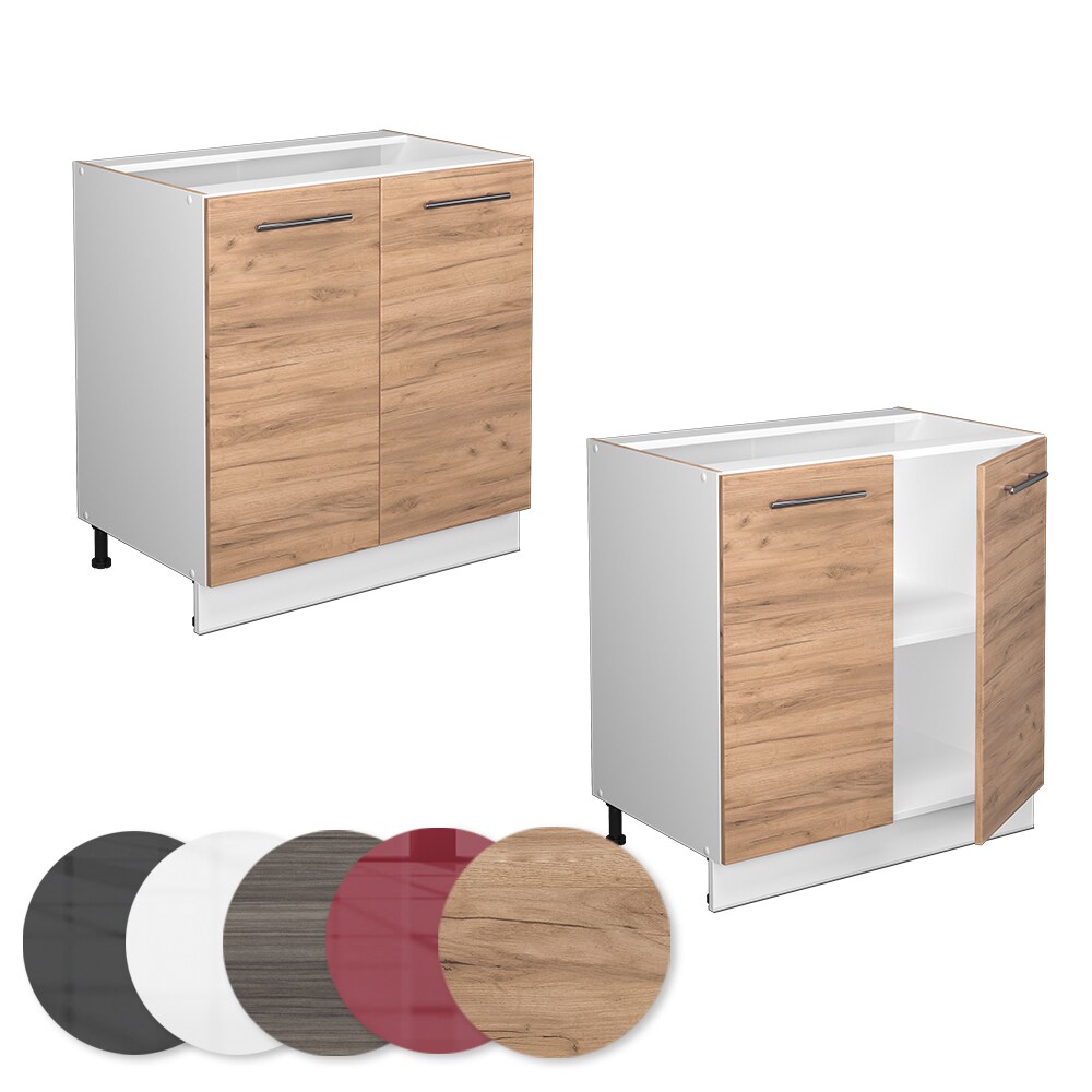 Vicco Unterschrank Küchenschrank Küchenmöbel Fame-Line Weiß Eiche modern 80 cm Küche Einbauküche Drehtür Einlegeboden Blende Küchenzeile