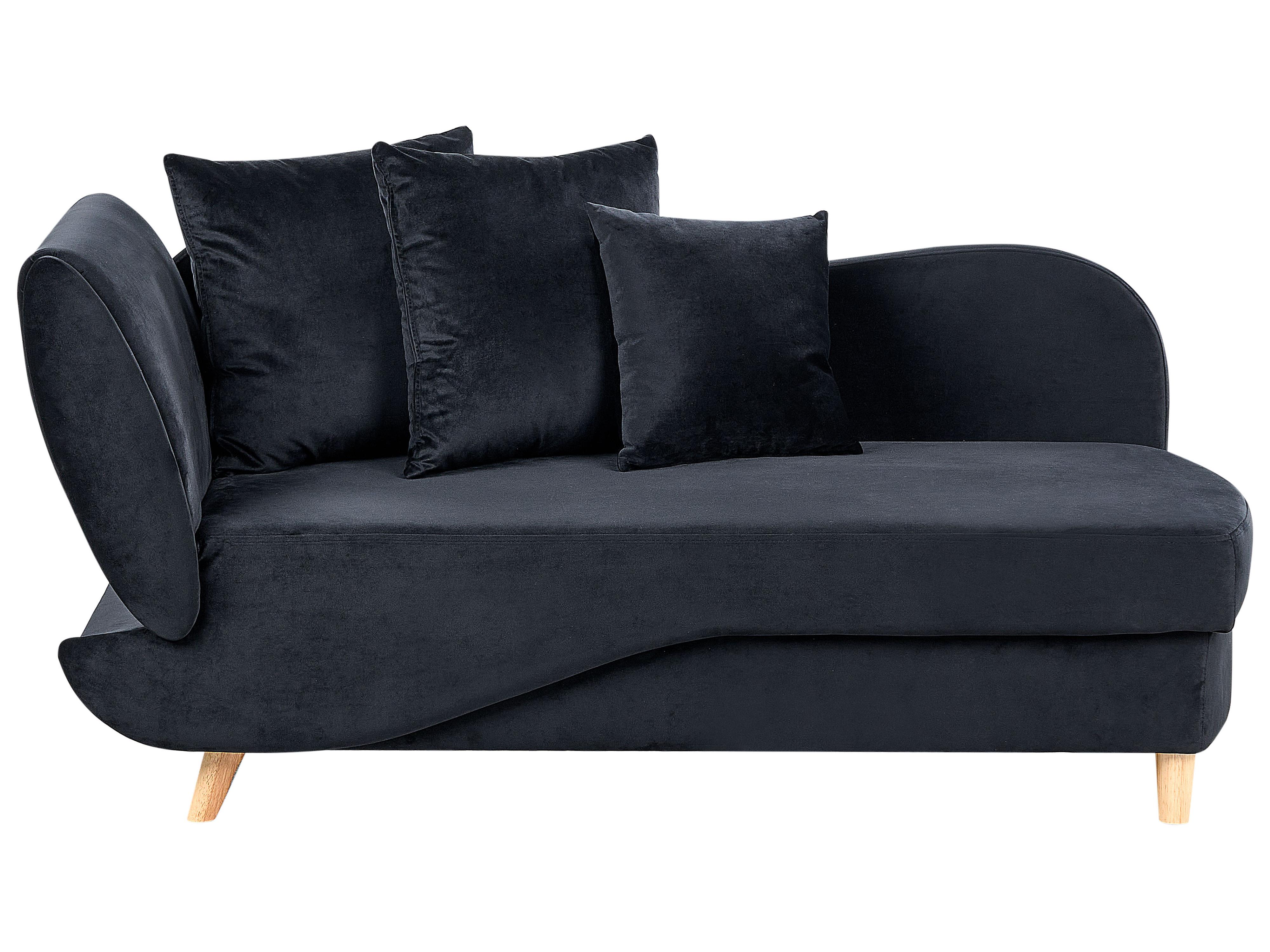 Linkszijdige chaise longue MERI Fluweel Zwart met opbergruimte