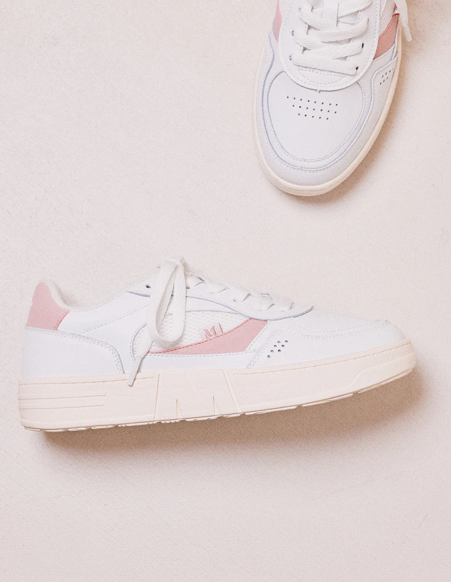Baskets basses Aimée - Cuir recyclé et suède vegan blanc rose clair