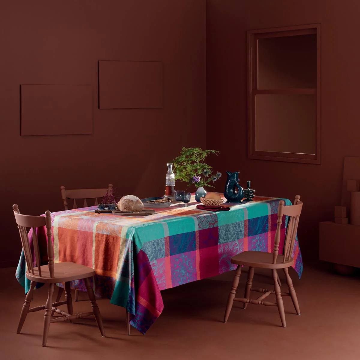 Nappe enduit imperméable pur coton multicolore 175x175 Garnier Thiebau