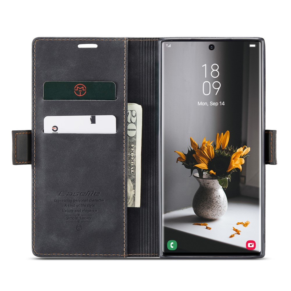 Samsung Galaxy S23 Ultra 5G Leder Tasche Flip Wallet Etui mit Kartenfächern - Schwarz