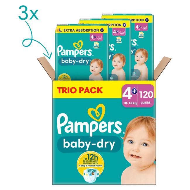Pampers Baby Dry Trio Pack Luiers Maat 4+ 10-15 KG 120 stuks