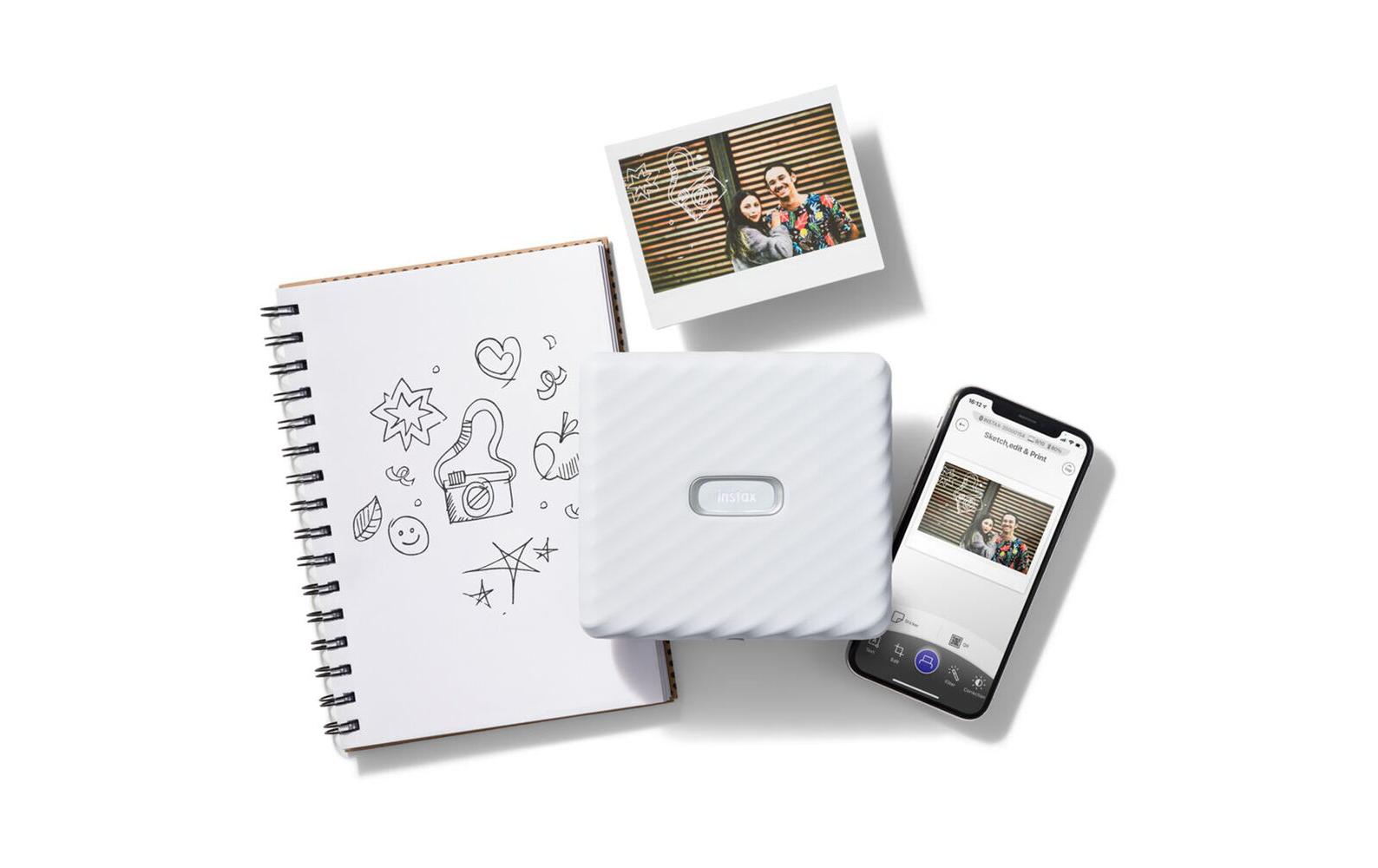 Mobiler Drucker Instax Link Wide Ash White<br>Smartphone-Polaroid-Drucker mit Bluetooth-Verbindung
