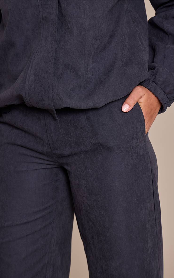 Bleu Marine Pantalon Droit Peau De Pêche