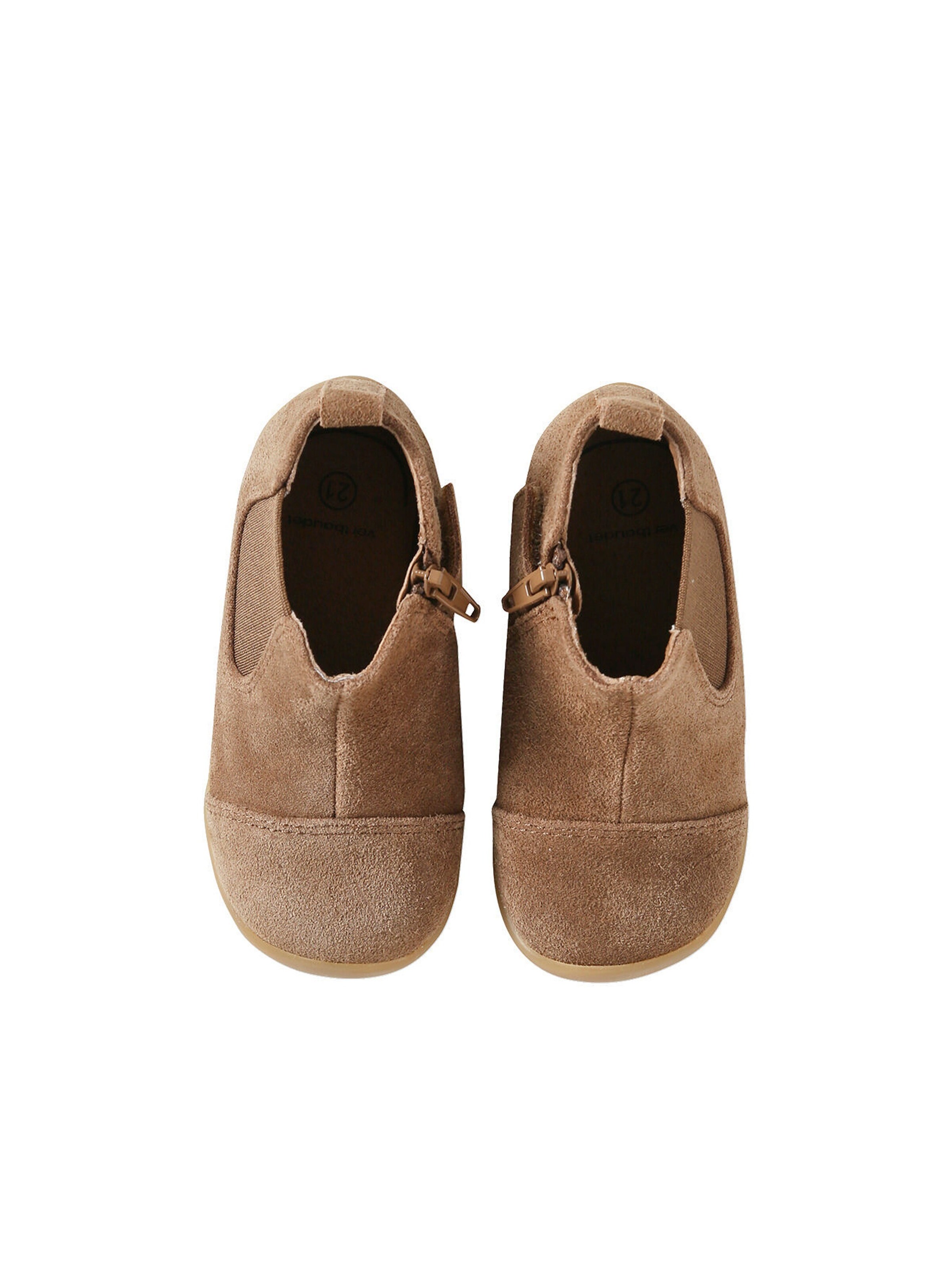 Vertbaudet Weiche Baby Leder-Boots mit Reißverschluss und Gummizug camel
