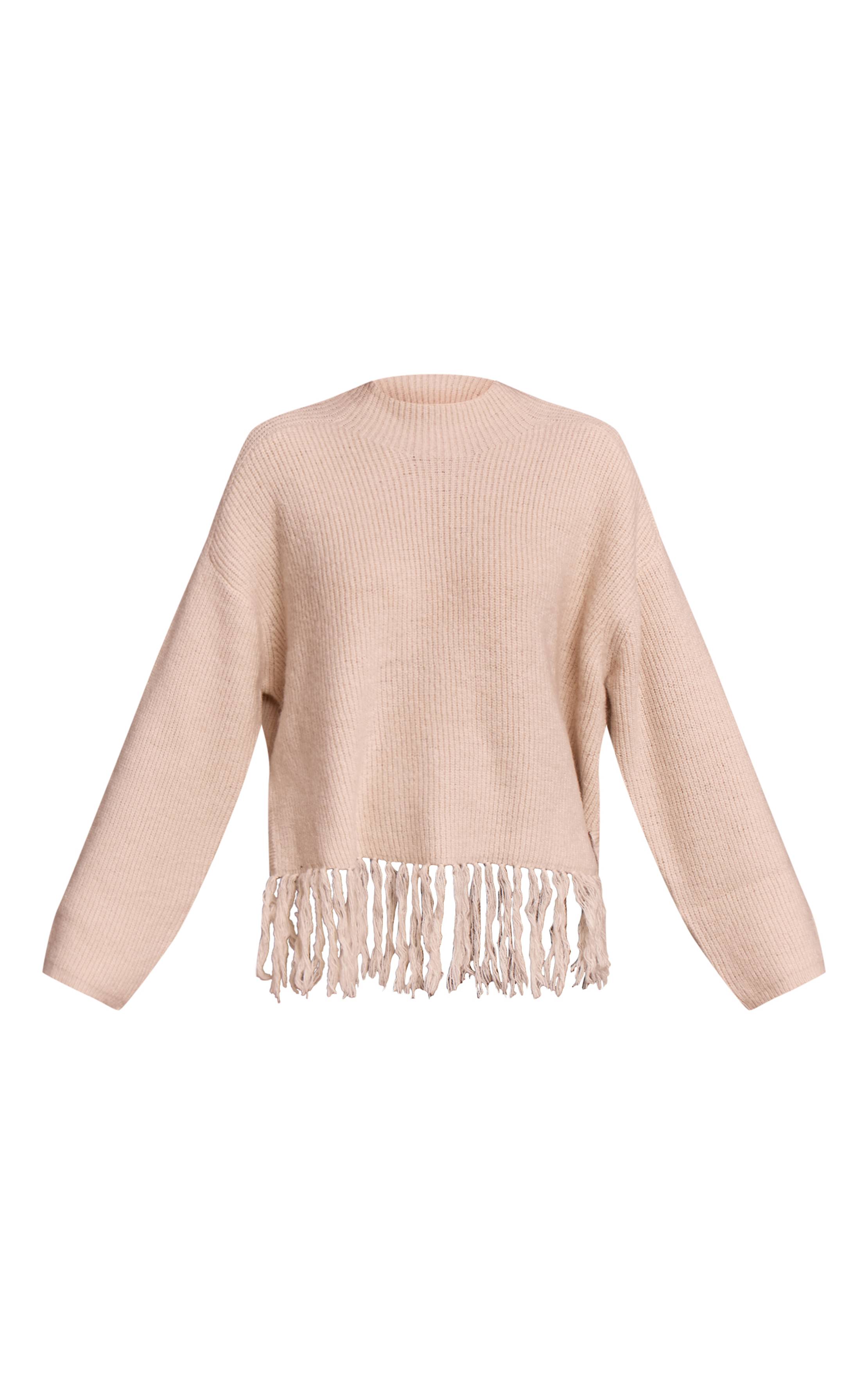 Beige Synthétiquell Oversize Col Rond À Franges