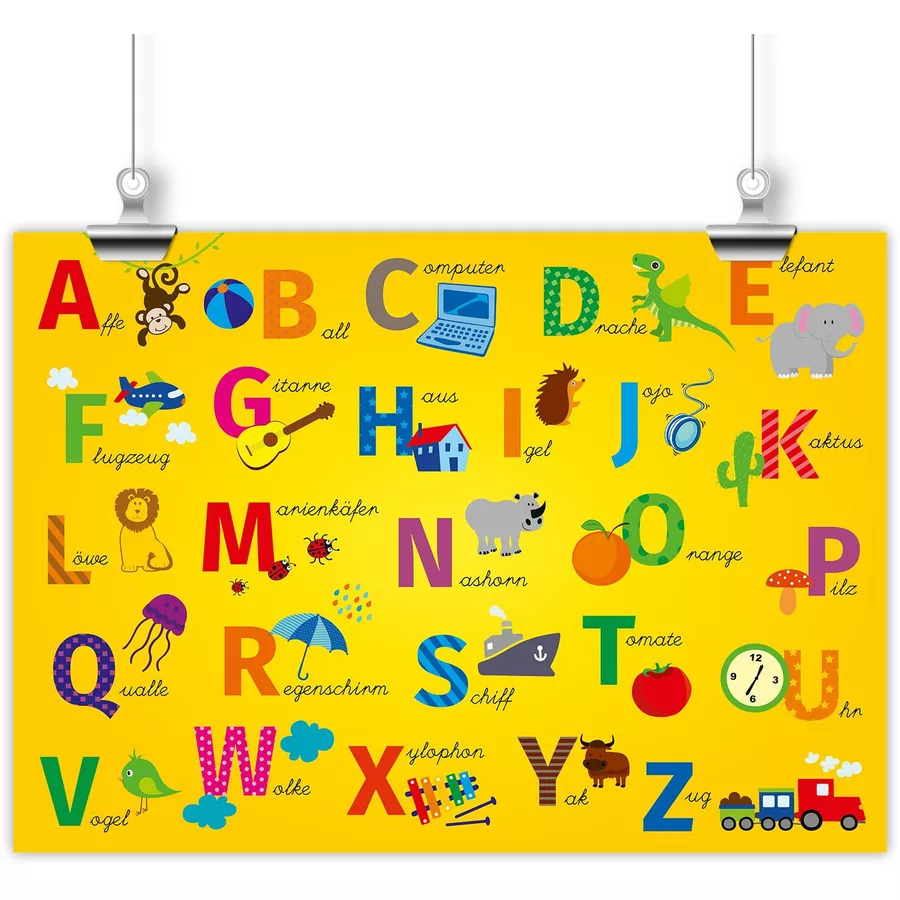 Nikima Poster Kinder Lernposter ABC -  in 3 Größen bunt
