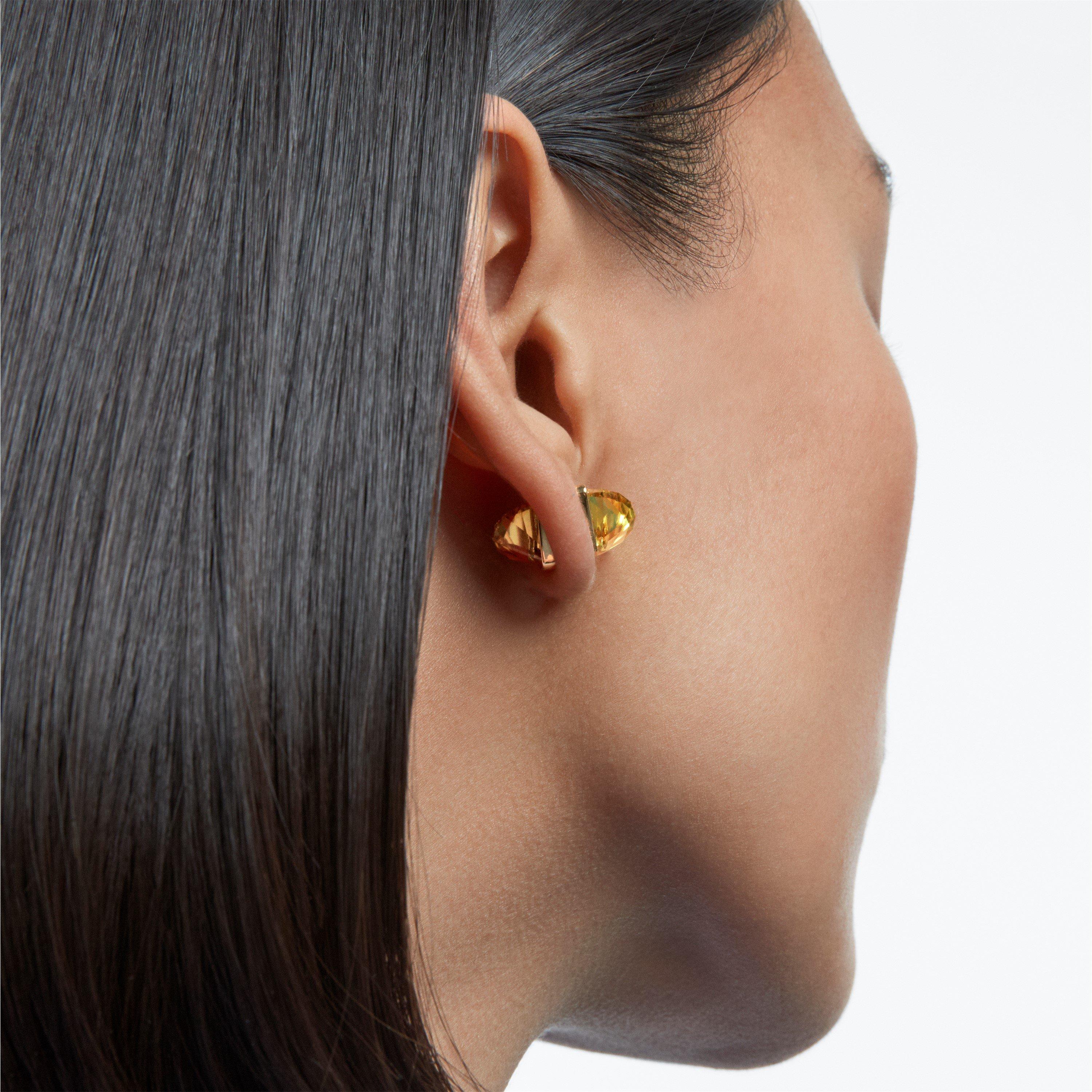 Swarovski Lucent ear cuff, Single, Magnetic closure, Yellow, Gold tone plated