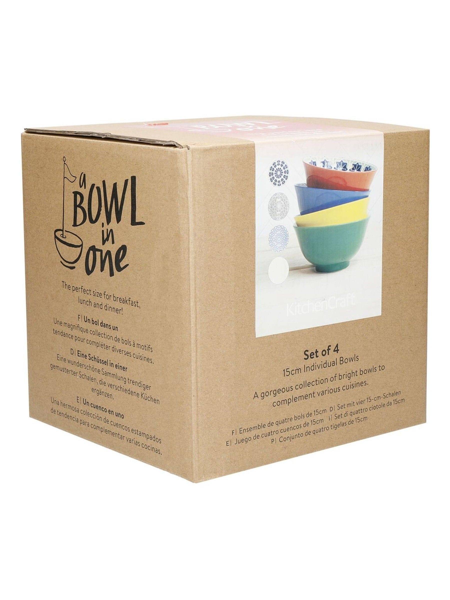 Kitchencraft Set of 4 Coloured Patterned Ceramic Cereal Bowls