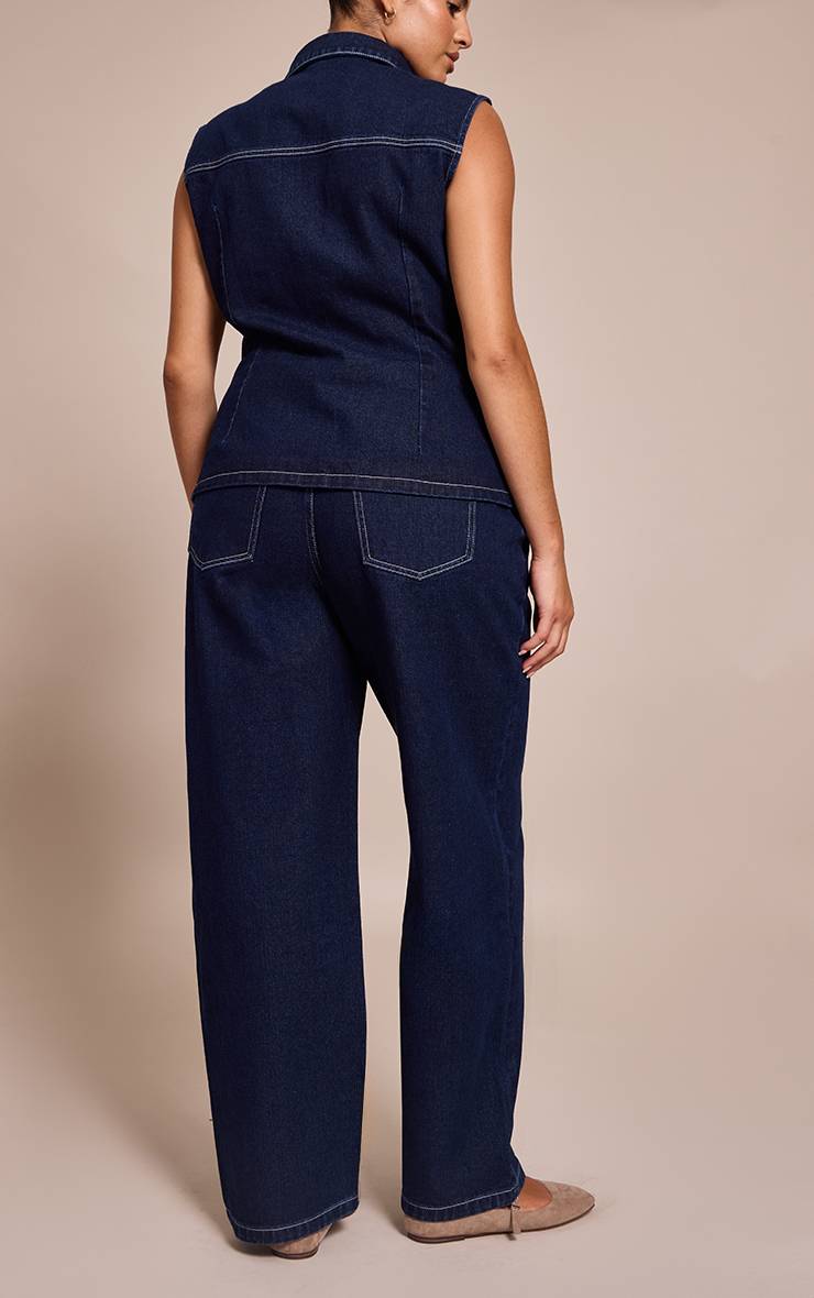 Bleu Indigo Jean Grande Taille Taille Mi-haute Coupe Large