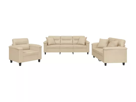 Ensemble de canapés 3 pièces avec coussins Crème Tissu microfibre