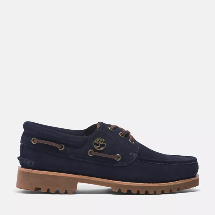 Chaussure bateau à trois œillets cousue main Timberland C.F. Stead Indigo Suede pour homme en bleu foncé