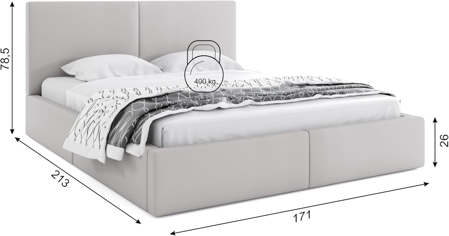 Interbeds Polsterbett 160x200 cm Bett Doppelbett mit Stauraum mit Lattenrost Bettkasten Boxspringbett hydrophob gepolsterter Bettrahmen (Hellgrau, 160x200cm)