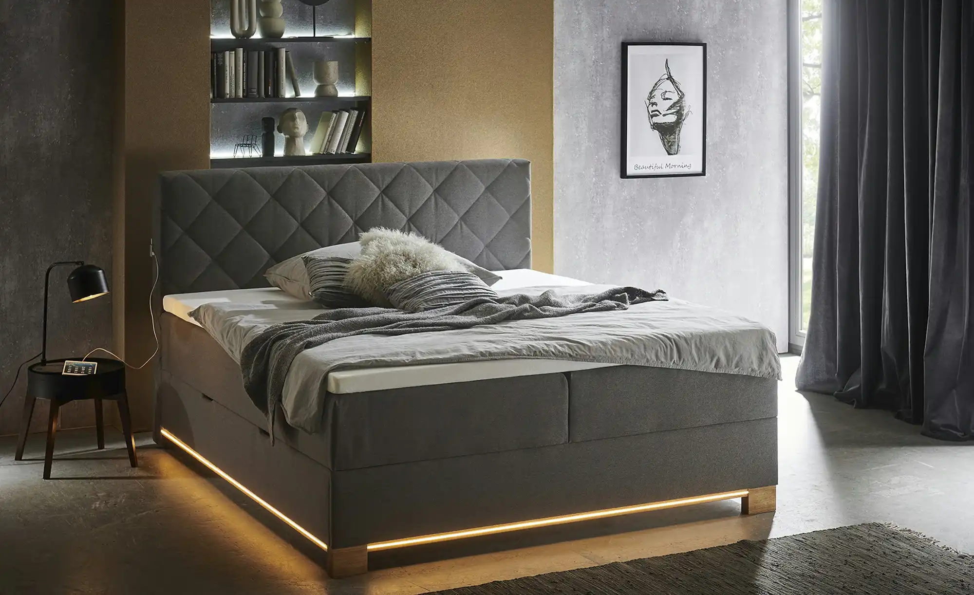 Boxspringbett USB-Anschluss & LED- Beleuchtung  Clara