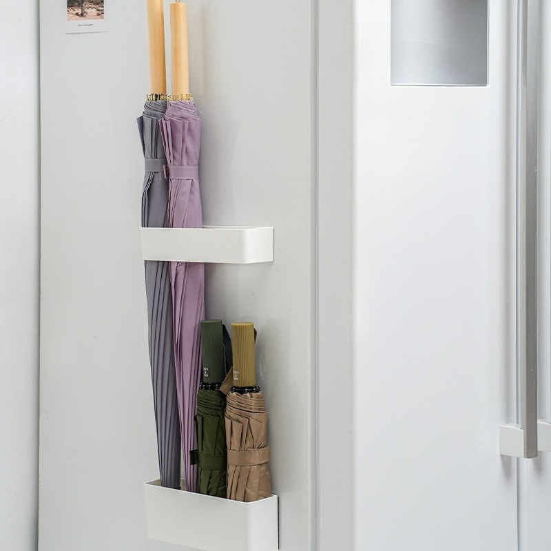 (2-tlg. Set) Wand Schirmständer Selbstklebender Home Regenschirm Halter mit Abtropfschale - Beige