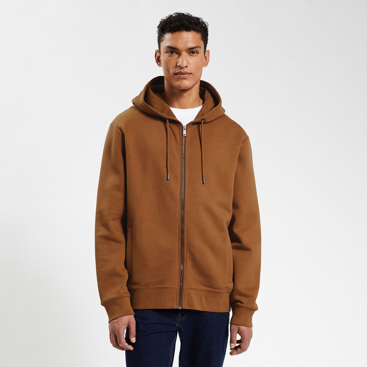 Sweat à capuche zippé Camel