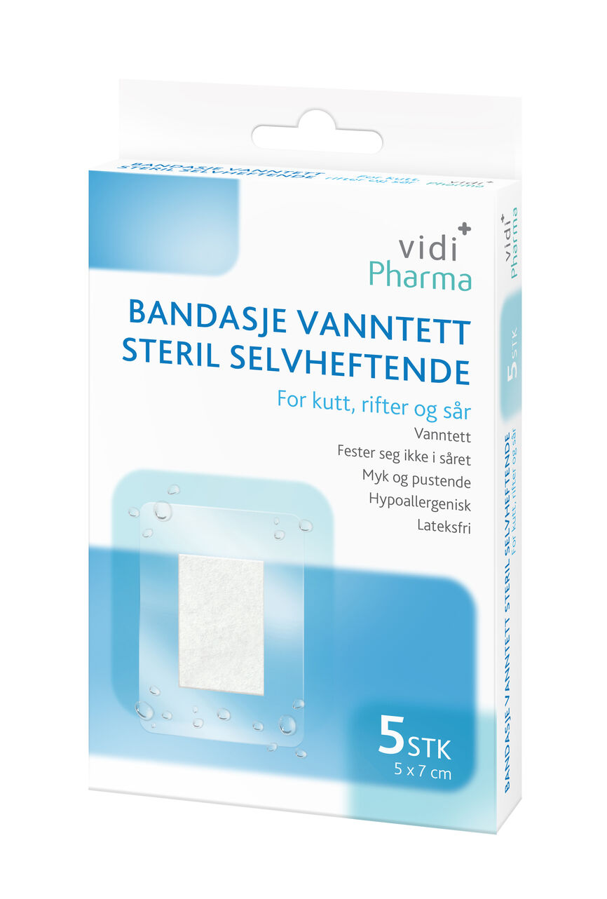 Vidi Pharma bandasje vanntett steril selvheftende 5x7cm 5 stk