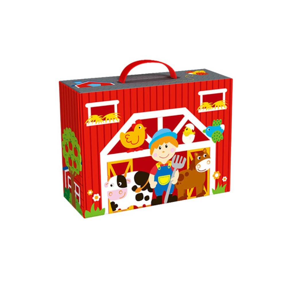 Tooky Toy Holz-Bauernhof Set TY201 tragbar 17-teilig Holzfiguren Scheune Zaun rot