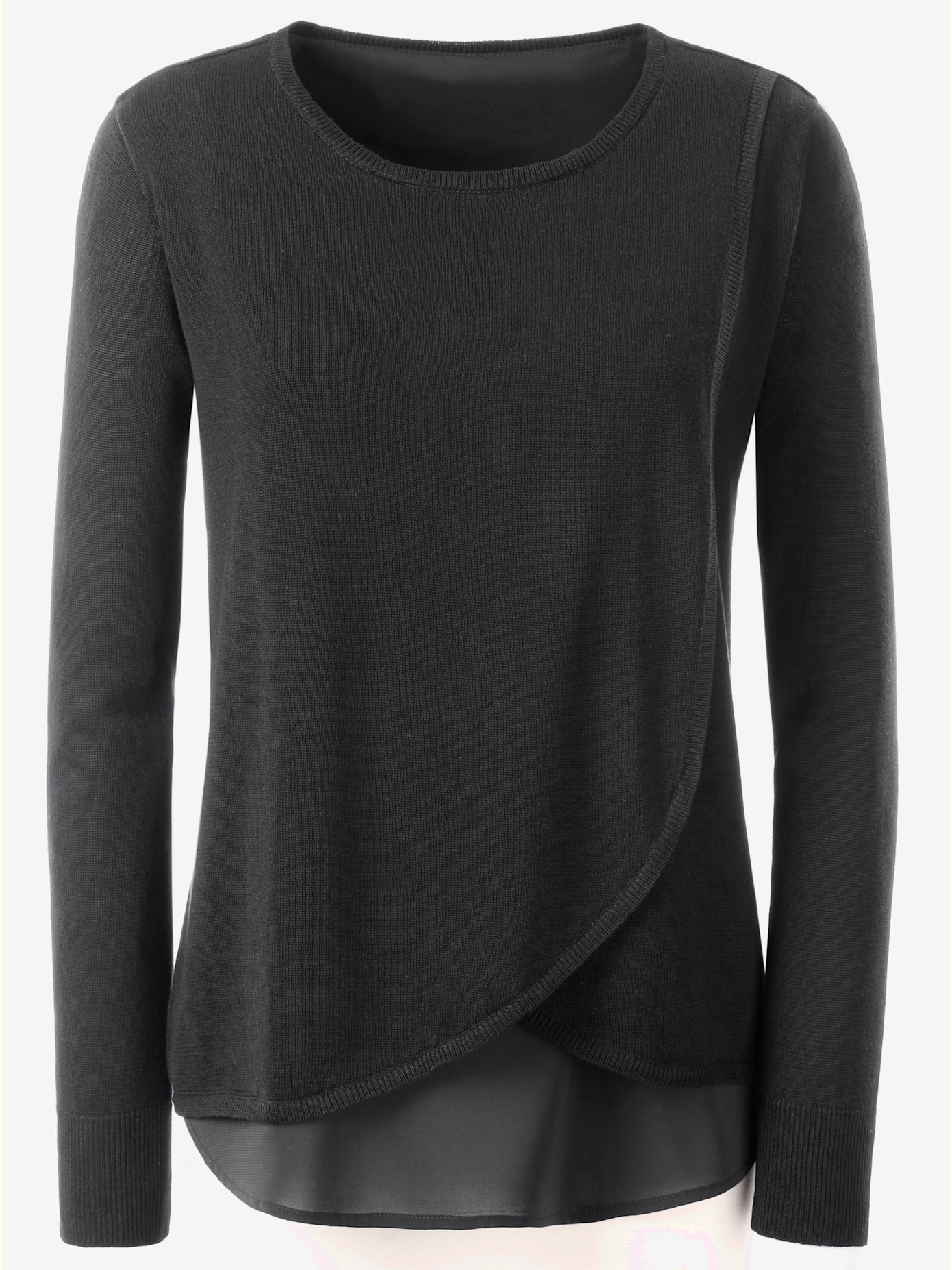 Pull bimatière effet cache-coeur inversé en maille fine