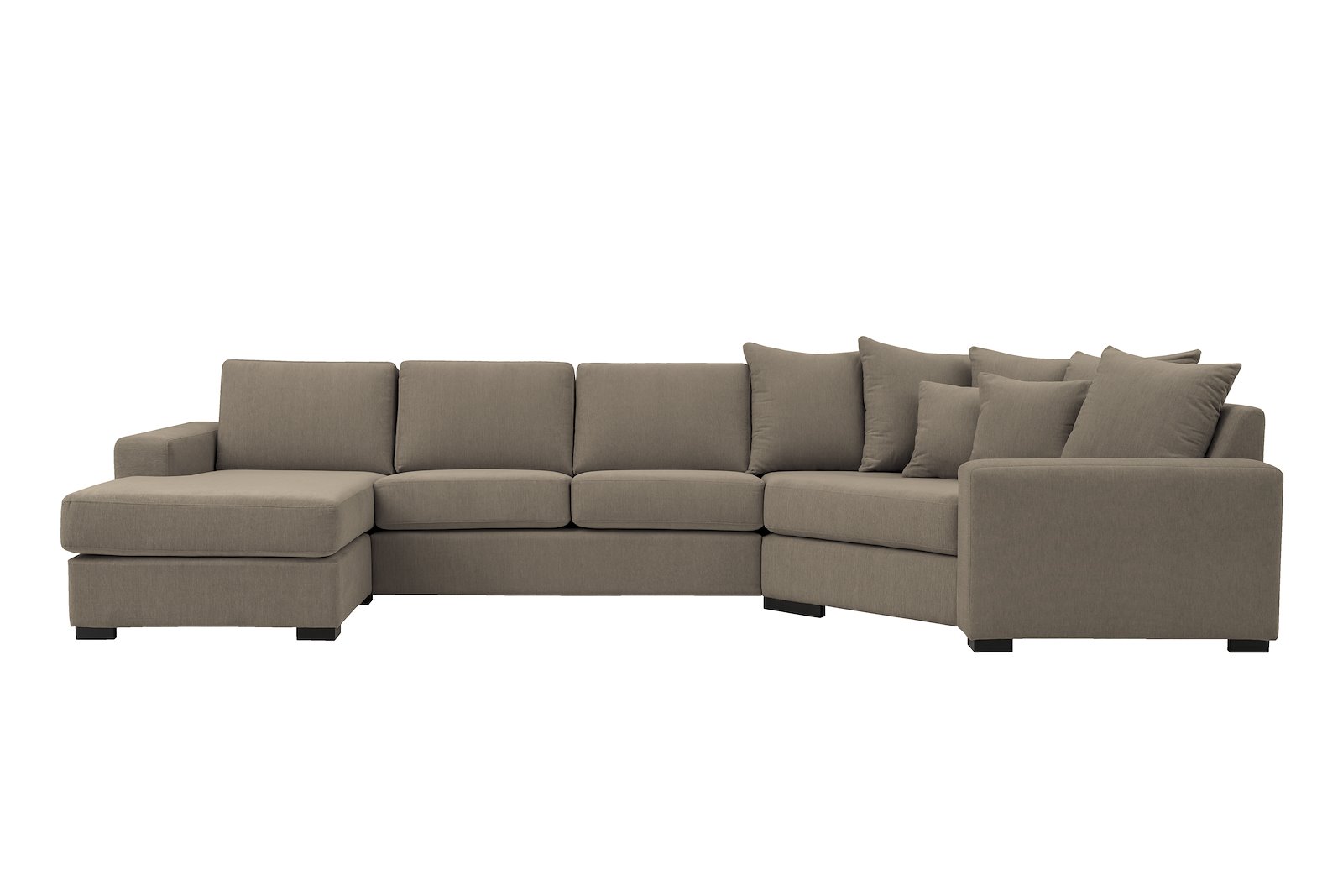 Modern Living U-sofa Sjeselong venstre med 2-seter og cosy corner høyre.Tekstil Brooklyn 9 Cappuccino med Arm A og ben 2 sortbeiset eik.