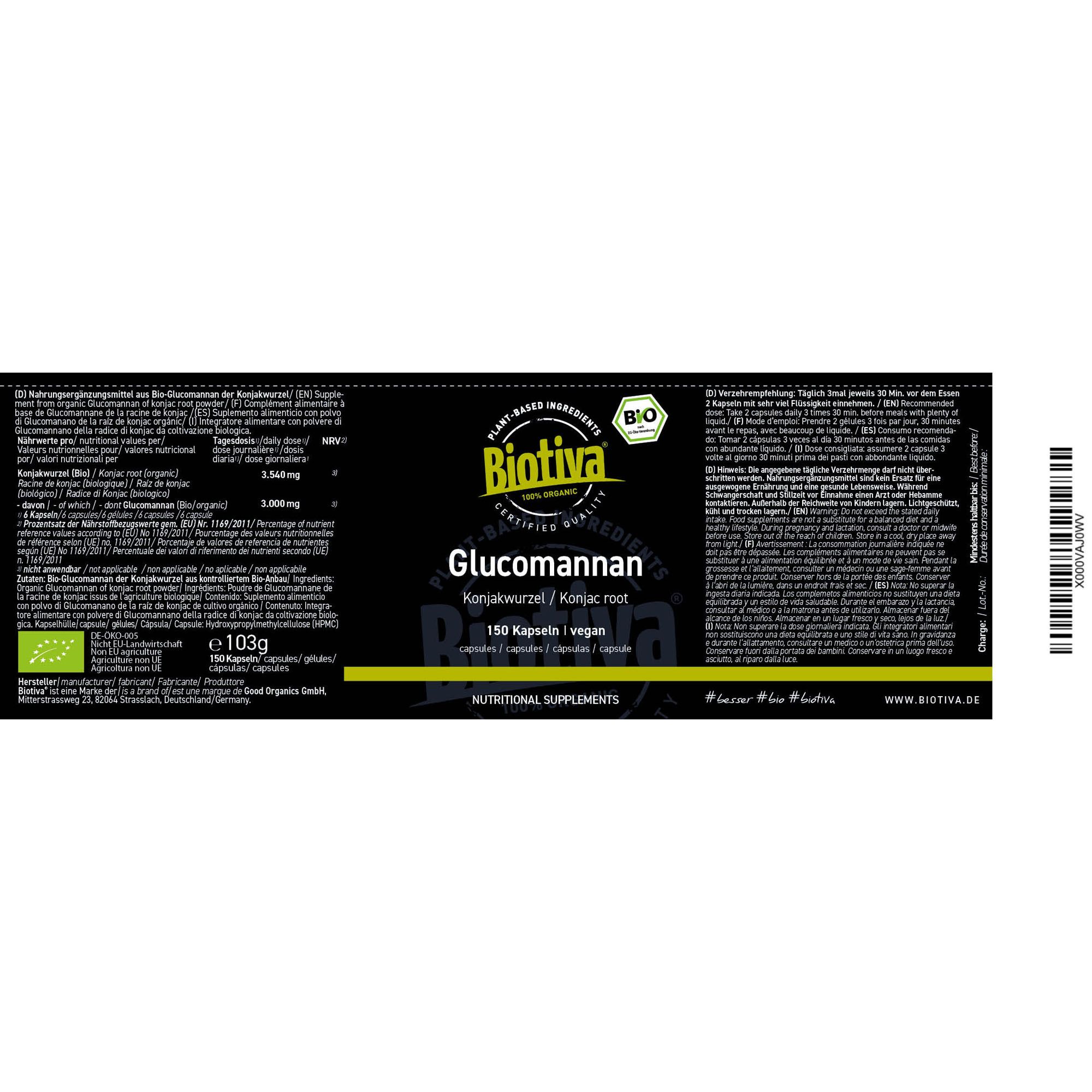 Biotiva Glucomannan hochdosiert Kapseln Bio